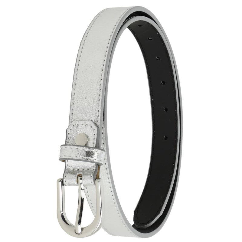 FASHIONGEN - Women genuine Italian leather belt LUNA, Made in France - Silver, 75 cm (30 in) / Waist size 28 to 29 - Image 1